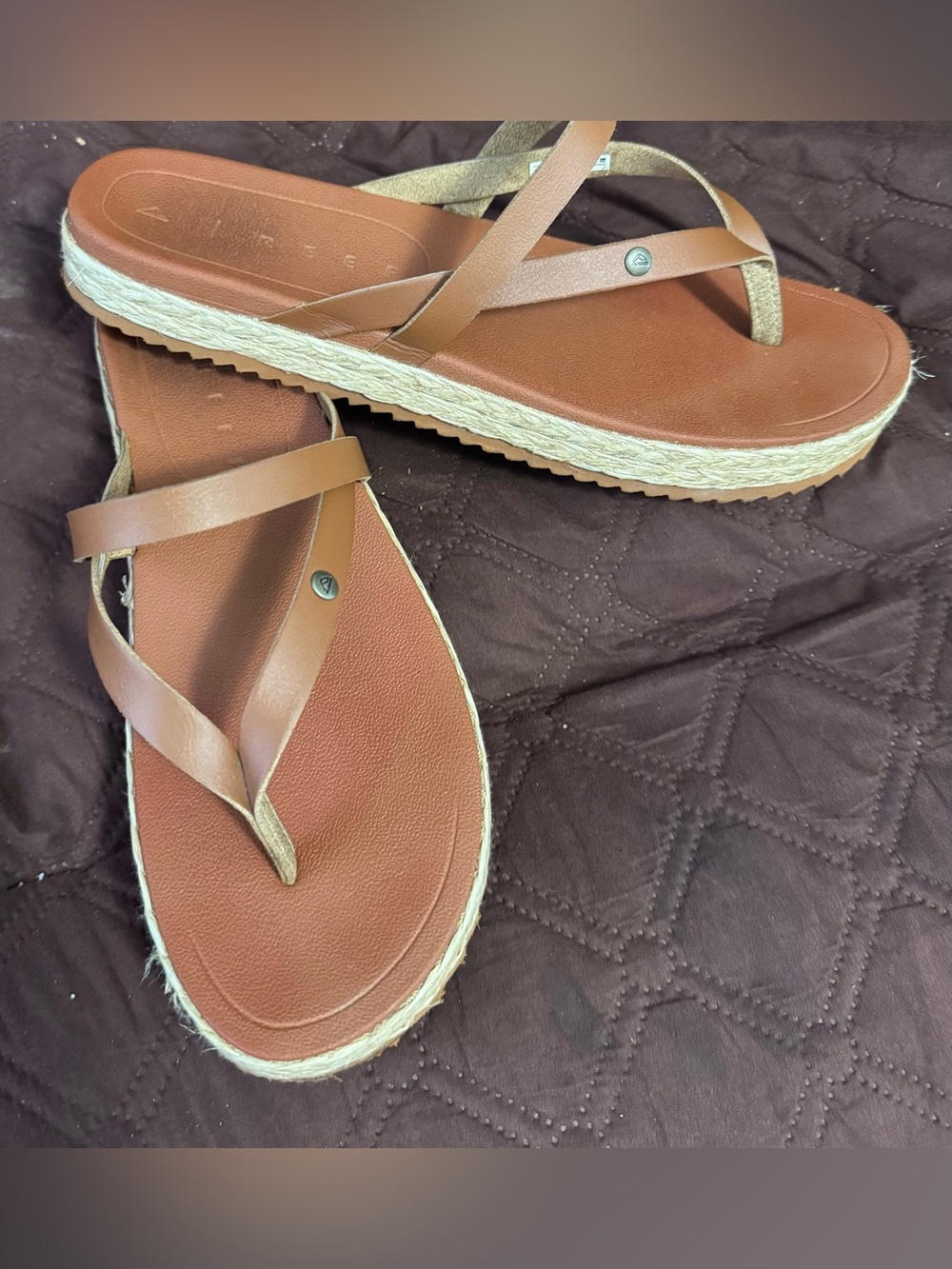 Coco Reef Tan Espadrille-Trim Flip Flop Sandals